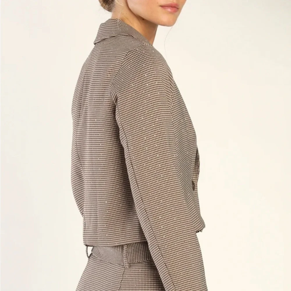 Shine to Five Beige and Brown Rhinestone Houndstooth Blazer - Picture 2 of 2